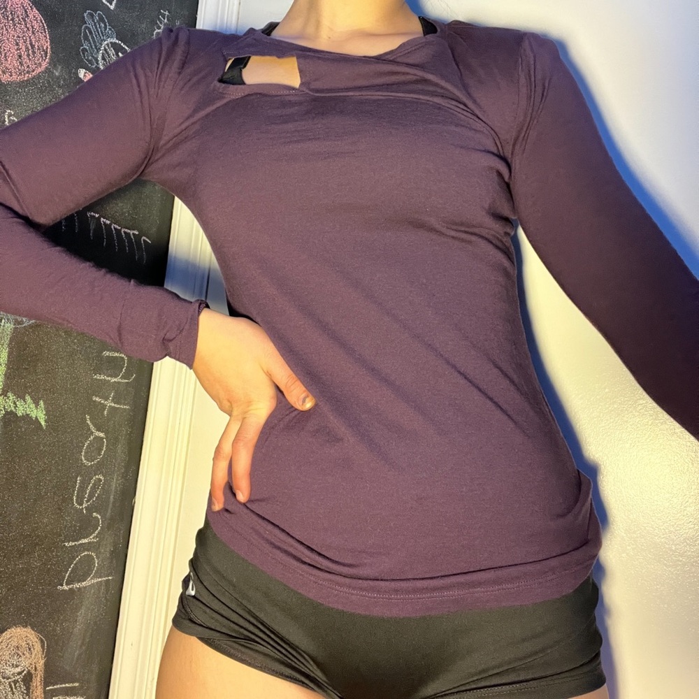 Dark Purple Long Sleeve Cutout Shirt